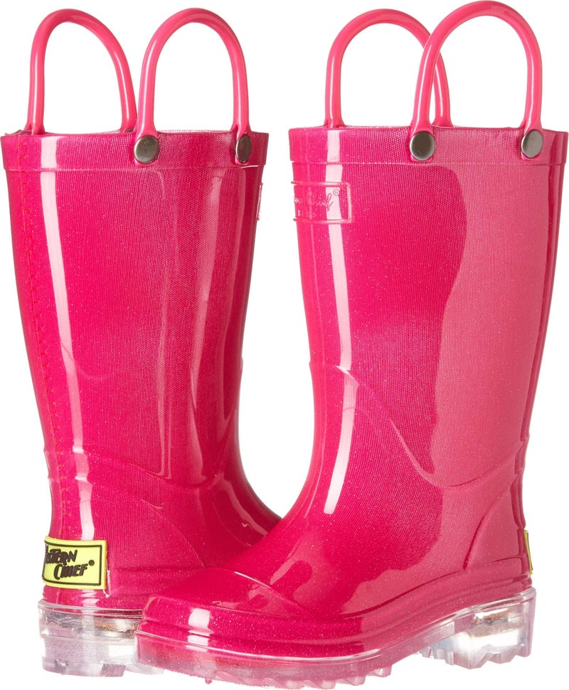 Western Chief unisex child Lighted Solid (Toddler/Little Kid) Rain Boot, Solid Pink, 7-8 Toddler US